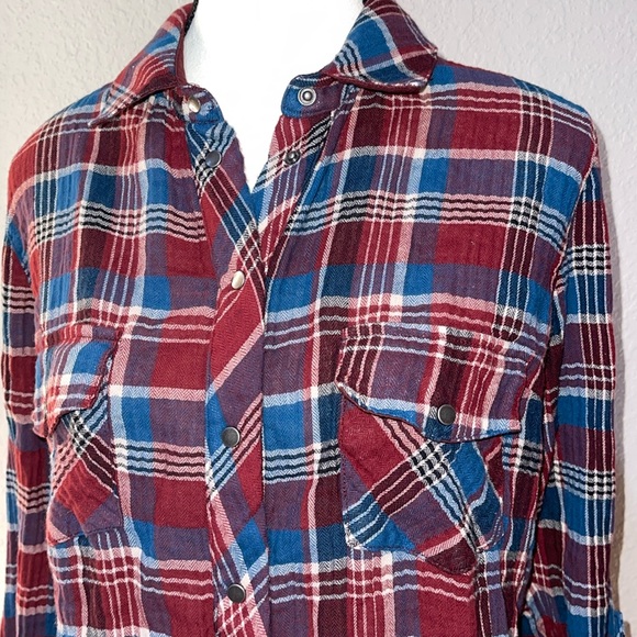 KUT from the Kloth Dual Pocket Plaid Button Down Shirt Medium Snap Up - Picture 3 of 7